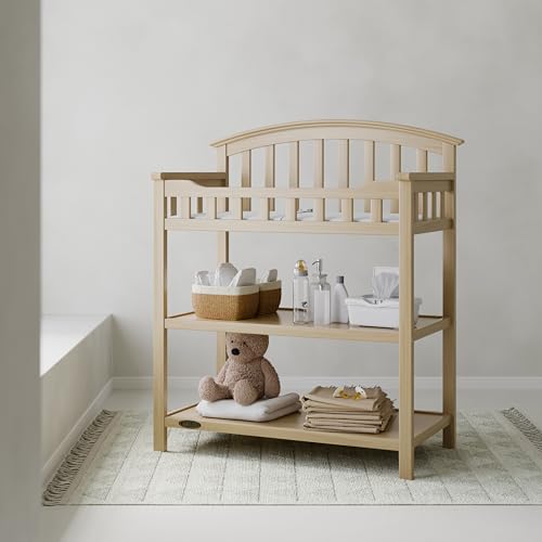 Image of Graco Changing Table with Water-Resistant Changing Pad (Driftwood) - GREENGUARD Gold Certified, Multi Storage Nursery Baby Changing Table