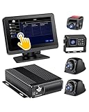 4CH Mobile DVR Monitor Camera System with GPS Tracking Video Recorder 7' Quad Split Touch Screen Monitor and 4 1080P Rear Side View Backup Camera Waterproof Night Vision for RV Truck Trailer Tractor
