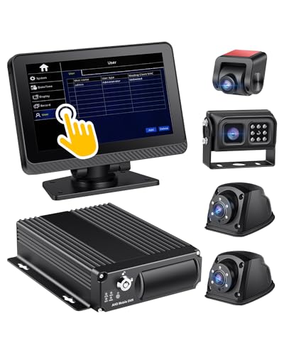 Image of 4CH Mobile DVR Monitor Camera System with GPS Tracking Video Recorder 7 inch Quad Split Touch Screen Monitor and 4 1080P Rear Side View Backup Camera Waterproof Night Vision for RV Truck Trailer Tractor
