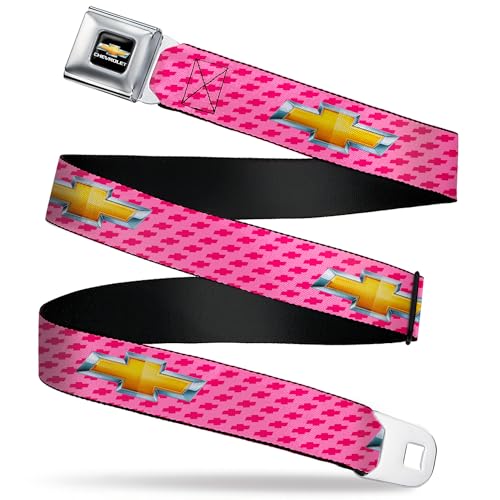 Image of Buckle-Down Seatbelt Belt - Chevy Gold Bowtie w /Logo PINK - 1.0 inch Wide - 20-36 Inches in Length