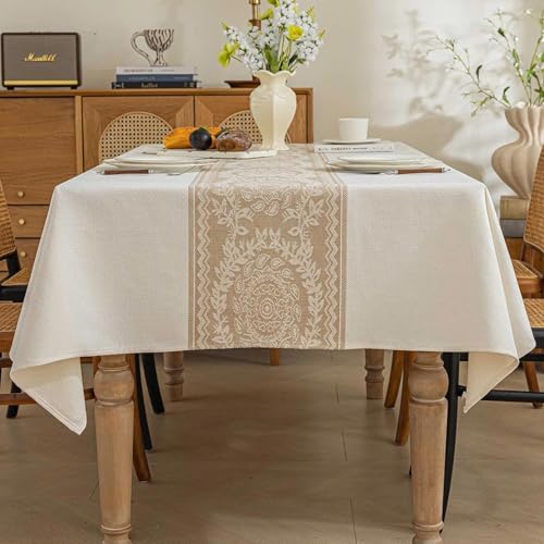 Nappe rectangulaire en lin de qualité supérieure vintage beige - 2
