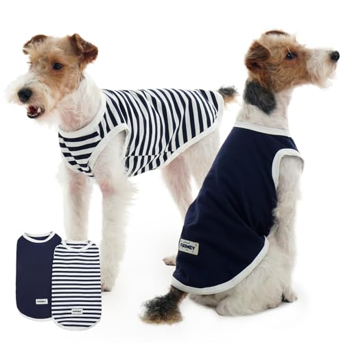 FUAMEY 2 Pack Dog T-Shirts for Medium Dogs,Puppy Lightweight & Breathable Sleeveless Shirts Soft Dog Tee Pet Vest T Outfit Dogs Striped Tank Tops Blue