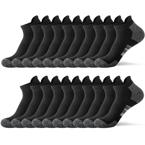 JOYNÉE 10 Pairs Mens Athletic Ankle Socks Running Low Cut Socks for Men with Tab,Black,Sock Size:10-13
