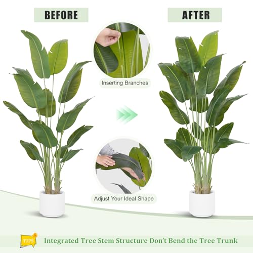 Image of Artificial Bird of Paradise Plant 7.5Ft Tall Fake Tropical Palm Tree Large Fake Plants with 18 Silk Banana Leaves Faux Plant Indoor Decor Trees White Pot for Home Bedroom Living Room Office