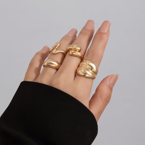 Image of Shining Diva Fashion Stylish Trendy Finger Rings Set for Women & Girls | Chunky Minimal Statement Ring Combos Modern Elegant Jewellery Collection