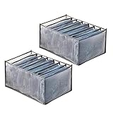 SANTUKEY Wardrobe Clothes Organizer, 7 Grids Washable Portable Closet Organizer Mesh Separation Storage Box Foldable Closet Drawer Organizer for Underwear, Socks, Scarves, Jeans (Grey, 2 Jeans Grid)