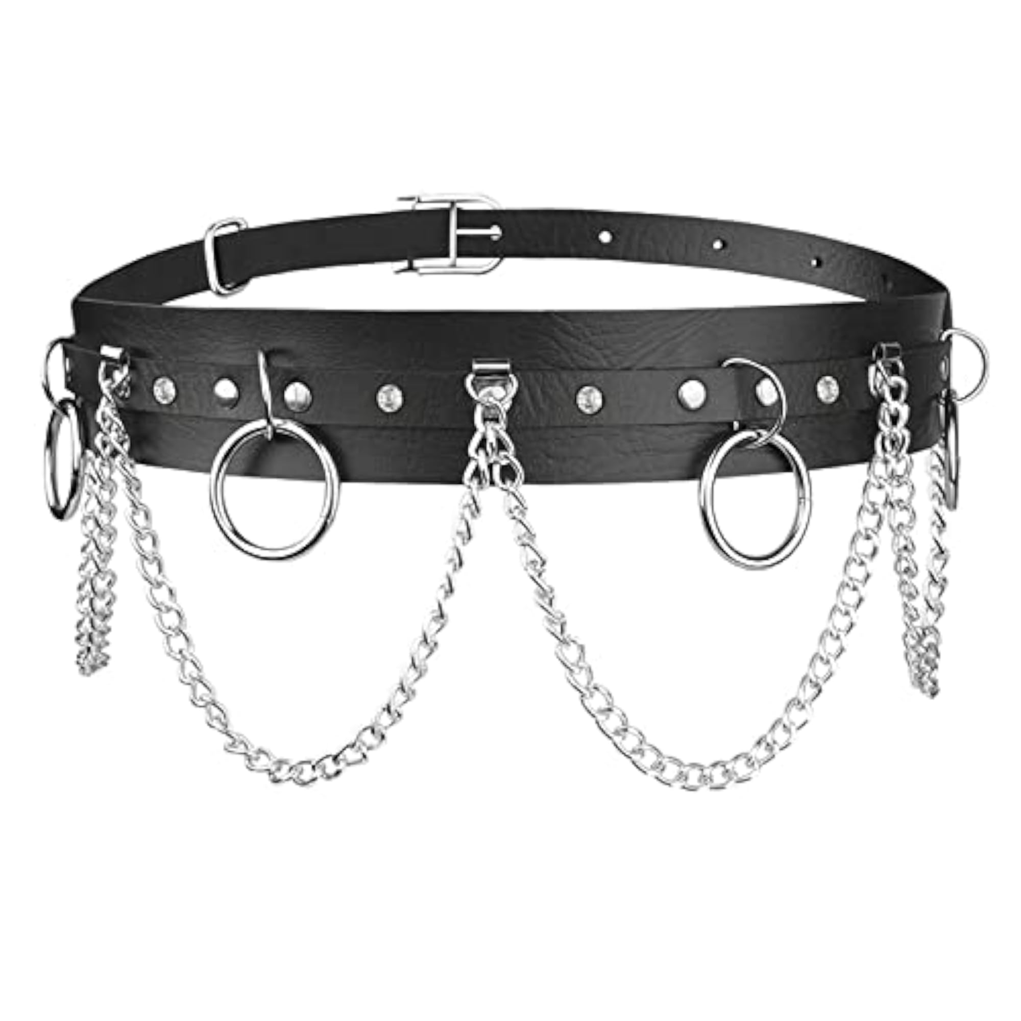 Women's Punk Leather Layered Waist Chain Belt, Gothic Style