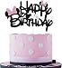 Black Glitter Minnie Inspired Happy Birthday Cake Topper with Pink Bows and White Gloves Girls Birthday Party Decorations Supplies(Double-sided)