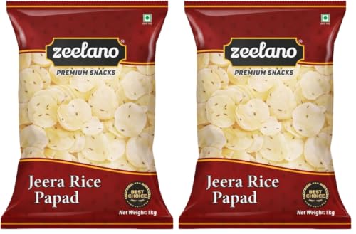 Image of Zeelano Jeera Rice Papad, Traditional Indian Fryums, Ready to Fry Crispy Snack, 500g, Vegetarian (Pack of 2)