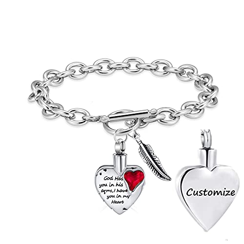 Shajwo Cremation Jewelry Angel Wing Heart Urn Bracelet For Ashes For Women Gilrs Birthstone Heart Link Bracelet Keepsake Memorial Pendant,Customize #TOP7