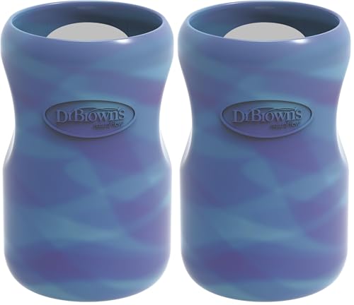 Image of Dr. Brown's Options+ Wide-Neck Glass Bottle Sleeve, 100% Silicone, Glow-in-the-Dark, BPA-Free, 9 oz, 2-Pack