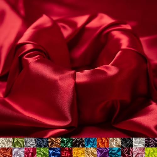 Ice Fabrics Stretch Charmeuse Satin Fabric by The Yard - 58/60 Wide Silky & Smooth Charmeuse Fabric by The Yard for Sewing Apparel, Dresses, Night Gowns, Tablecloths & More - Red - 20Yards