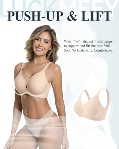 Image of LUCKMEEY Womens Wireless Push Up Bras Sexy V Mesh Supportive Seamless T-Shirt Bra No Underwire (U-Back & Crossback)