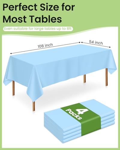 Image of LANLISA 4 Pack Light Blue Plastic Tablecloth Disposable, 54 x 108 Inch