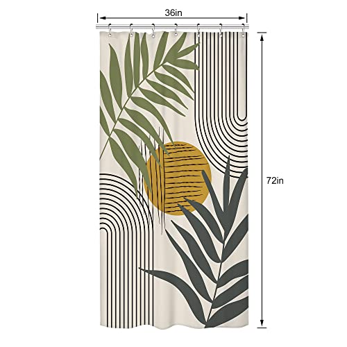 Image of Riyidecor Abstract Leaves Shower Curtain Mid Century Boho Sun Geometric Vintage Simple Modern Plant Minimalist Curve 36Wx72H Inch Aesthetic Fabric Decor Bathroom Polyester Waterproof 7 Pack Hooks