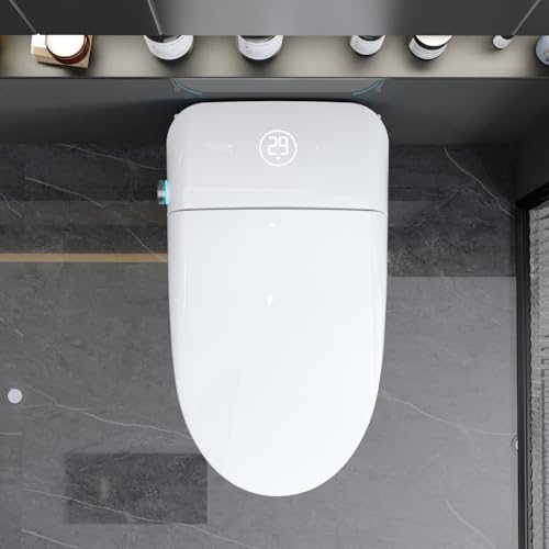Sanitario inteligente con bidé, apertura automática, sensor de pie, lavado con agua tibia, asiento calefaccionado, secador de aire tibio, pantalla LED, luz nocturna, blanco miniatura 4