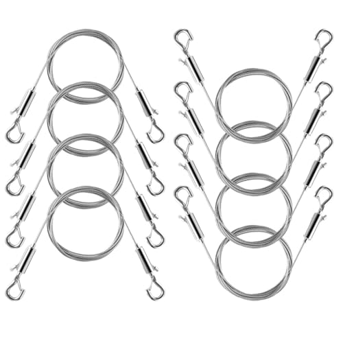 Image of Adjustable Picture Hanging Wire, Upgrade Mirror Frame Hanging Kit, 6.6FT Heavy Duty Stainless Steel Wire Rope, Supports Up to 100lbs (Silver, 8PC-6.6FT)
