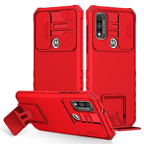 Funda para Motorola Moto E7i Power militar con soporte y ventana de cámara color rojo