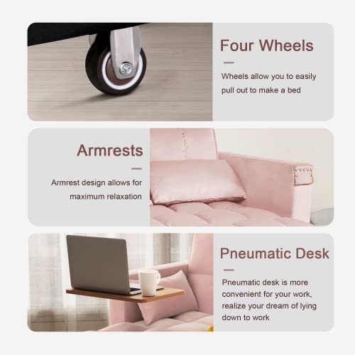 Convertible Sofa Bed, 3-In-1 Multi-Functional Velvet Sleeper Couch Pull-Out Bed, 48'' Loveseat Bed Chaise Lounge With Adjustable Backrest And Pillows, Hidden Side Table For Living Room, Small Space #TOP1