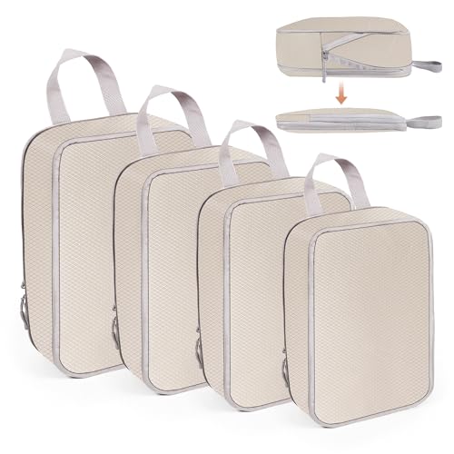 WUFANC Bolsas Organizadoras de Maleta, Packing Cubes de Compresión Set de 4, para Guardar Ropa Mientras Viaja y en Casa, Ahorrador de Espacio