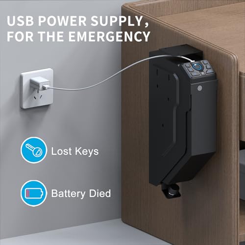 Image of VERPROOF Biometric Gun Safe for Handgun Drop Down Pistol Safe, Smart Pistol Safe with Fingerprint, PIN Code, Key Access for Nightstand, Desk, Bedside, Low-Vis Mode, Type-C Power