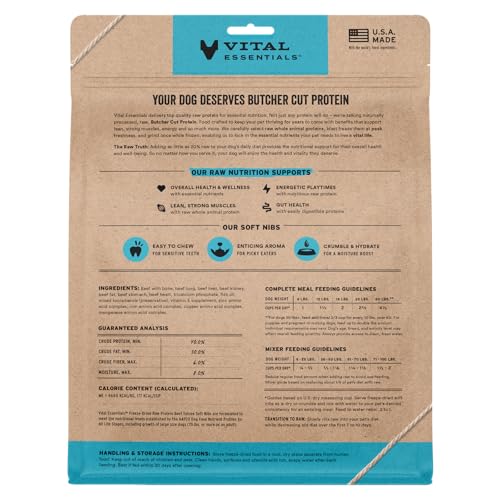 Image of Vital Essentials Freeze Dried Dog Food, Beef Nibs, 14 oz Bag