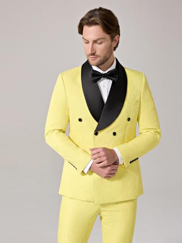 Men's Suit 2-Piece Floral Jacquard Shawl Lapel Jacket Double-Breasted Blazer & Pants Set for Wedding Prom Party4