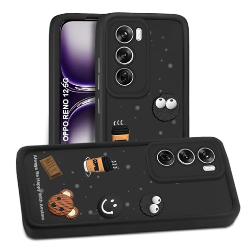 Image of AESTMO Back Case Cover for Oppo Reno 12 5G | Cute Fun Cartoon 3D Ball | Coffee Silicone Case | Full Body Protection | Camera Protection Back Cover for Oppo Reno 12 5G (Black)