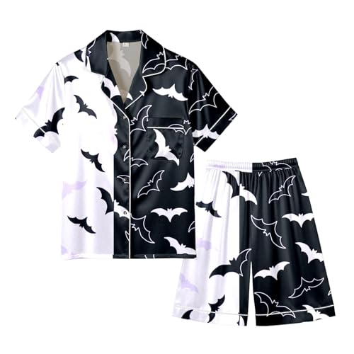 Pumpkin Face Pajamas Mens Loungewear Sets Halloween Graphic Short Sleeve And Shorts Sleepwear Set Button Down 2 Piece3