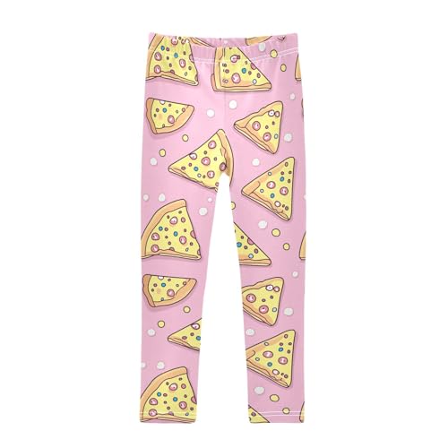 Pizza Yellow Food Pink Girls Casual Leggings for Kids Printed Long Pant Bottoms Stretch and Soft