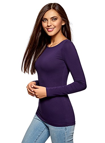 Preisvergleich Produktbild oodji Collection Damen Langarmshirt, Violett, DE 32 / EU 34 / XXS