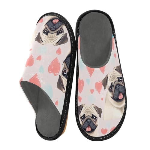 Heart with Dog Fuzzy Slippers Soft Home Bedroom Slippers for Women Men House Shoes2