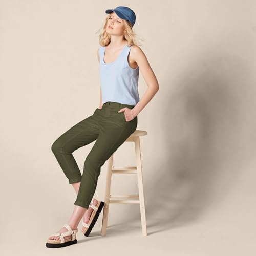 Amazon Essentials Damen Khakifarbene, Dehnbare Slim-Fit-Hose mit mittelhohem Bund (In Übergröße erhältlich), Dunkles Olivgrün, 38