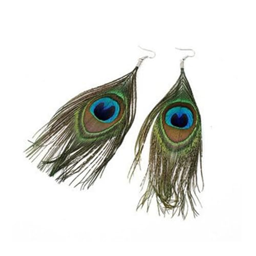 Peacock Feather Earrings Bohemia Handmade Feather Dangle Drop Earrings for Women Jewelry-A