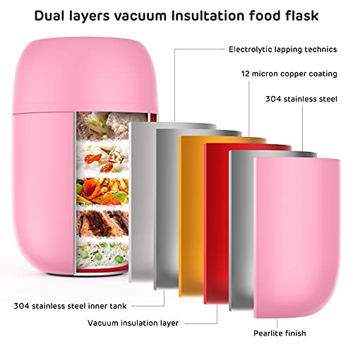 ValueTalks Termo para Alimentos 450ml Tarro de Comida Acero Inoxidable Aislado al Vacío Frasco con una Cuchara Plegable… - Imagen 4