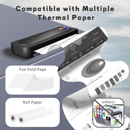 Image of Portable Thermal Wireless Printers for Travel, Inkless Bluetooth Printer Support for 8.5 inchx11 inch US Letter & A4 Thermal Paper Compatible with iOS, Android & Laptop for Tattoo,Office (BG25)