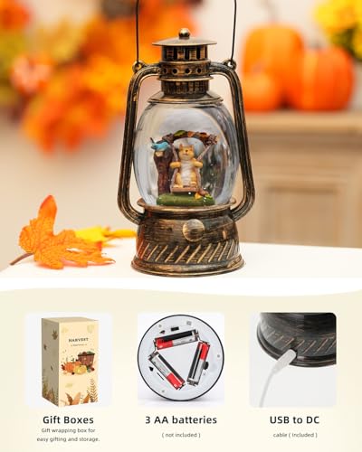 image for PEATOP Thanksgiving Decorations Squirrel Snow Globe,Light Up 6H Timer 