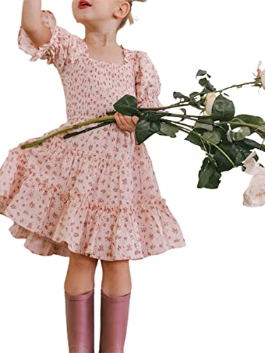 Mommy and Me Dress Matching Clothes Outfit Short Sleeve Romper Dress Floral Square Neck Maxi Dress for Mother and Daughter4