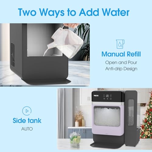 VECYS Nugget Ice Maker, 33LBS/Day Countertop Ice Machine, Self-Cleaning Portable Pellet Ice Maker with Stainless Steel Trim, 3.8L Side Water Tank, Chewable Sonic Ice for Home, Office, Bar