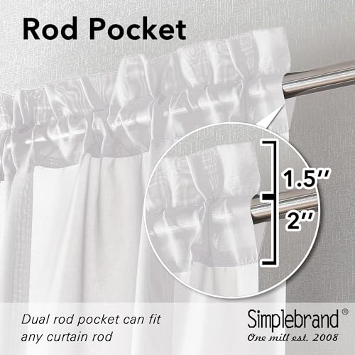 Image of Simplebrand White Sheer Curtains, 72 inch Length, 2 Panels Set - Light Filtering, Rod Pocket Window Curtains for Bedroom (White, 59 inch W x 72 inch L)
