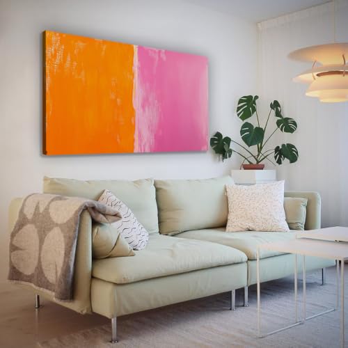 Peintures roses et orange sur toile abstraite OSHIONARTE de 41x70cm - 3