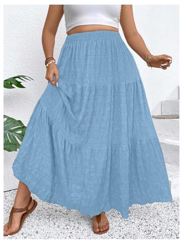 MakeMeChic Women's Plus Size Summer Maxi Skirt Cowboy Chic Tiered Ruffle Hem Flowy Long Skirts3