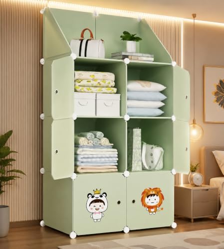 Image of EXVITO 4+2 Door Kids Plastic Wardrobe for Clothes, Foldable Plastic Almirah for Clothes, Collapsible Wardrobe for Storage, Baby Cupboard for Clothes, Storage Rack for Kids - Green
