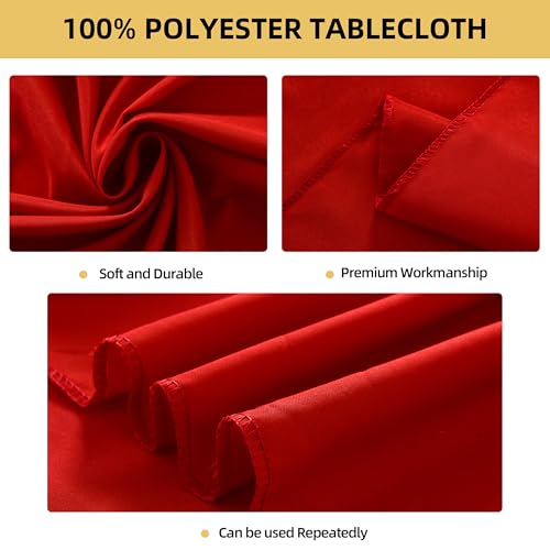 Image of 2-Pack Round 108-inch Red Table Cloths, Solid Stain and Wrinkle Resistant Circular Tablecloth, Premium Plain Weave Polyester Fabric Table Linen Covers for Hotel, Banquet