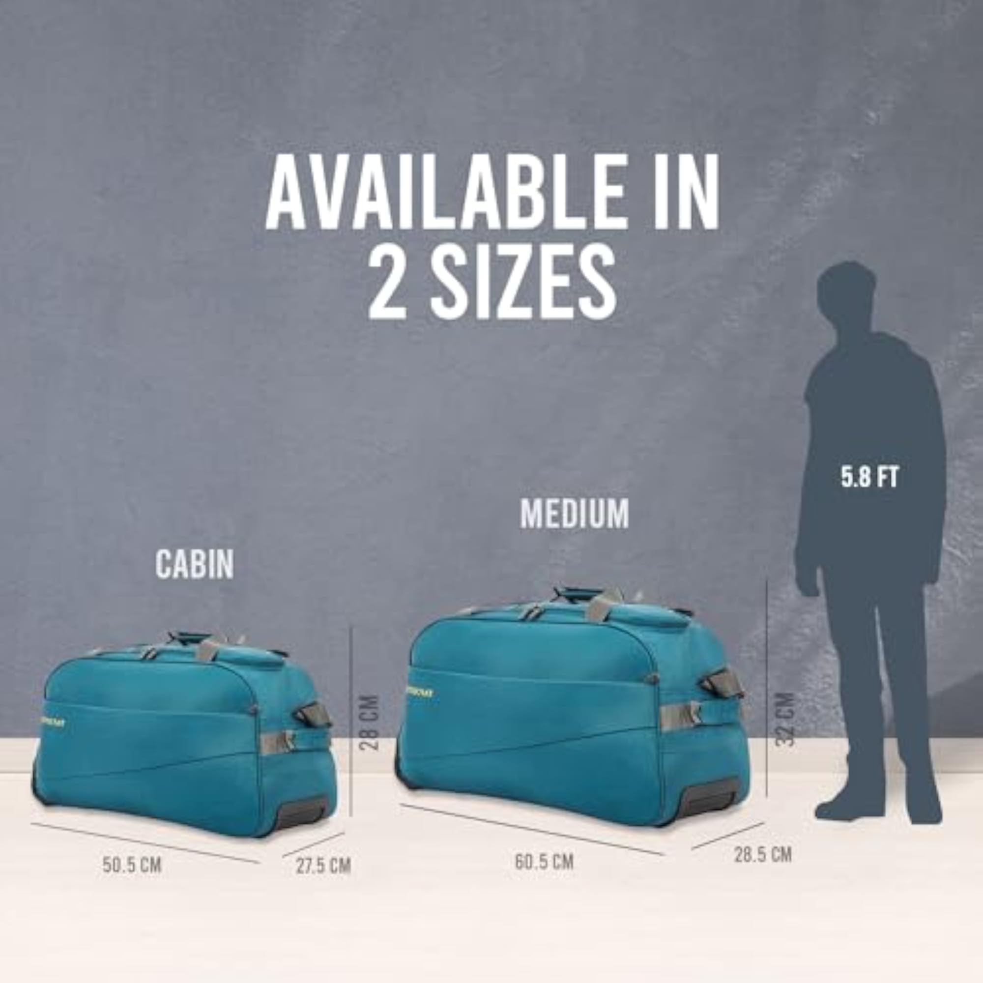 Teal Blue Polyester Wheel Travel Duffle Bag