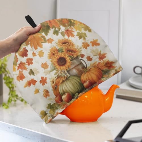 Image of Sunflower Harvest Tea Pot Cozies Fall Teapot Dust Cover Insulation Warmth Breakfast Pot Holder Washable Reusable Table Decoration