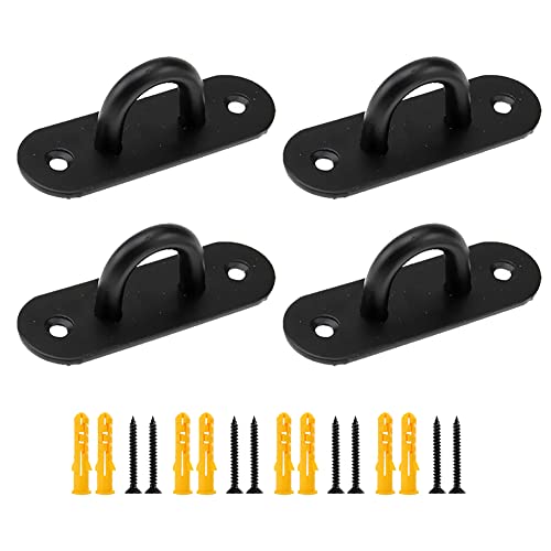 ccHuDE 4 Sets Stainless Steel Pad Eye Plates Ceiling Hook Pad Eye Plate Staple Hook Loop Pad Eye Plate Marine Hardware with Screws Black