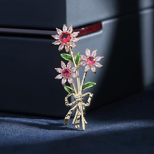 Image of 14K Gold Daisy Brooch with Crystal Inlay - Bright Bouquet Flower Crystal Brooch,Ideal Gift for Her on Special Occasions