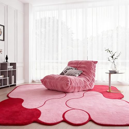 Tapete pequeño rosa claro 5x7, lavable y antideslizante