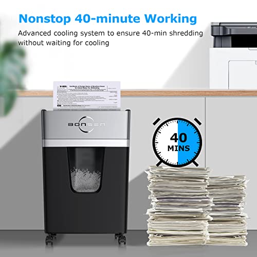 Image of BONSEN P-4 24-Sheet Micro Cut Paper Shredder for Home Office Use | 40-Minutes Running Time, 55 dB Ultra-Quiet with Anti-Jam, Shredding Shreds Credit Card /Staples, 5.3 Gallons Pullout Bin